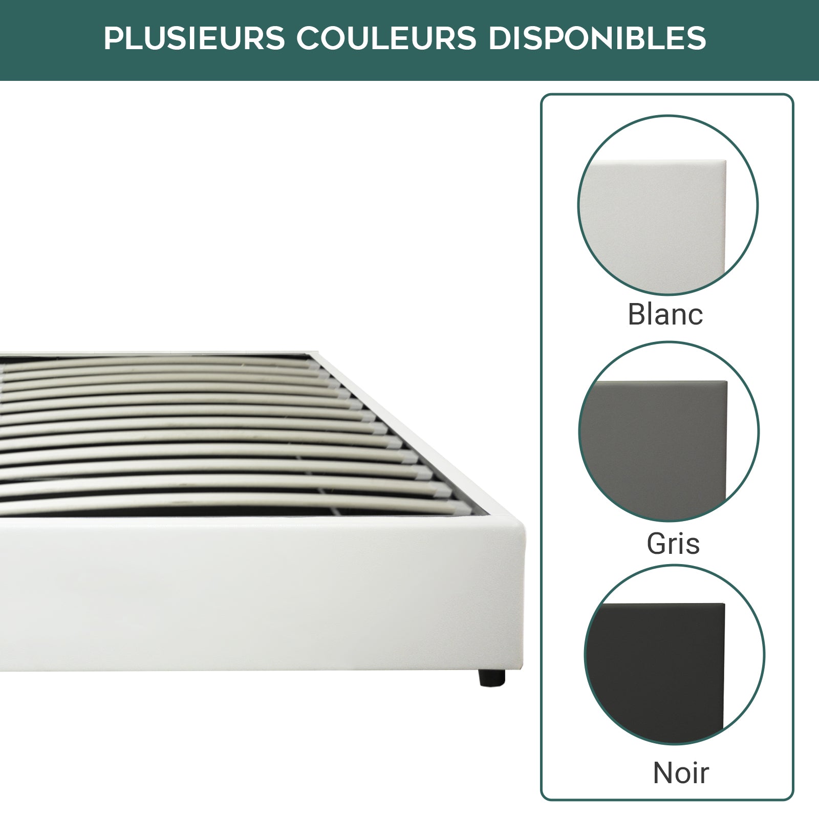 Lit coffre sommier relevable Futura inventif simili cuir blanc : ouverture automatique télécommandée et sommier à lattes en bois flexibles