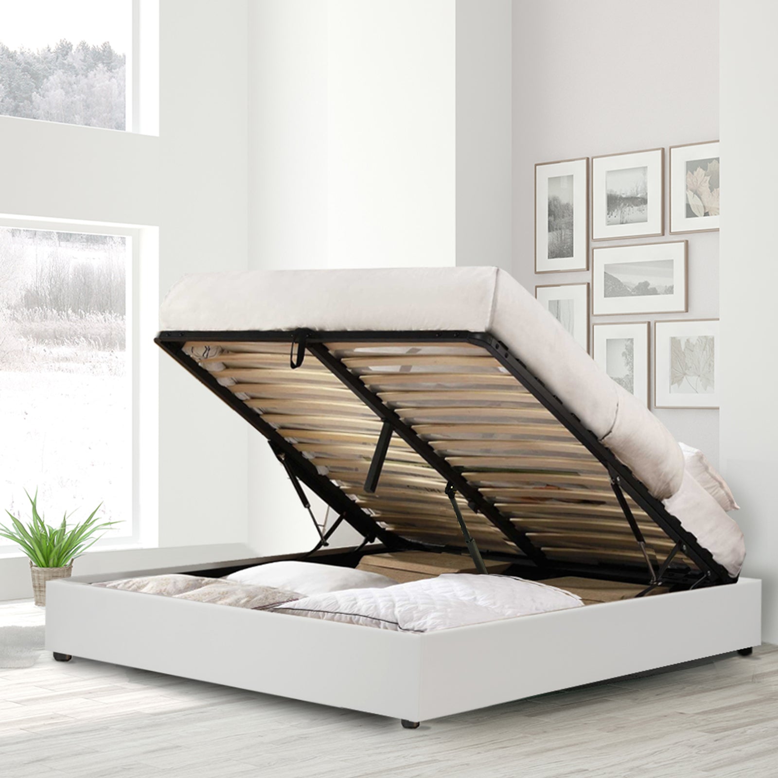 Lit coffre sommier relevable + Matelas Essentiel