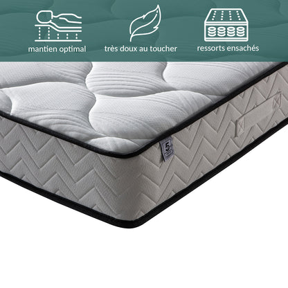 Pack Essentiel : Lit Marquis Tissus Gris Foncé &amp; Matelas Cosmos