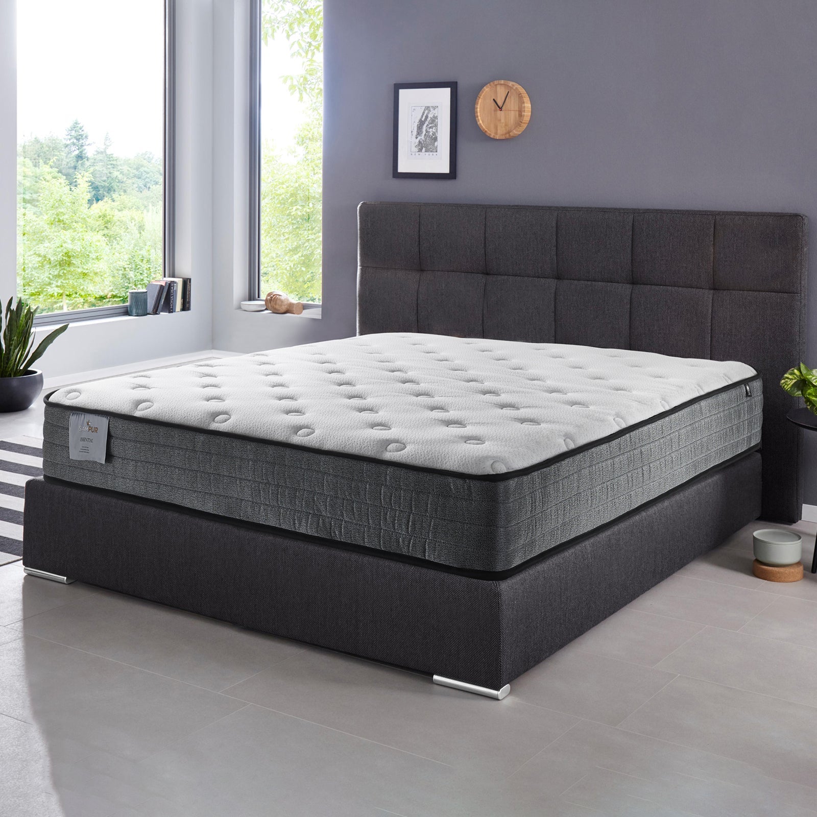 Lit coffre sommier relevable + Matelas Essentiel