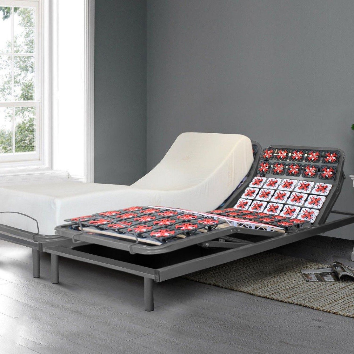 Lit Electrique orthopédique gris foncé Technoflex : Sommier et Matelas