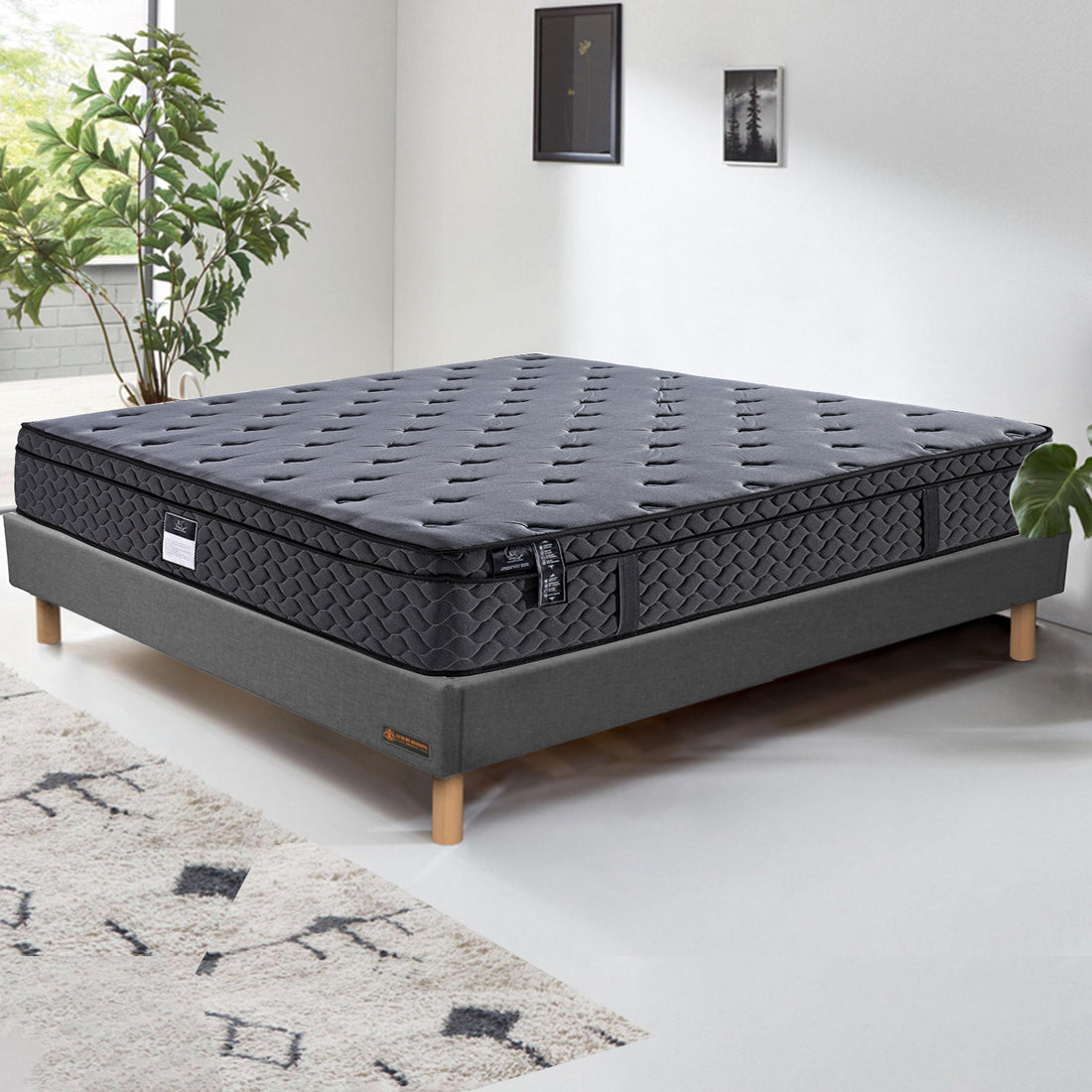 Pack Luxury : Sommier Eva Tissus gris clair + Matelas Bio Luxury