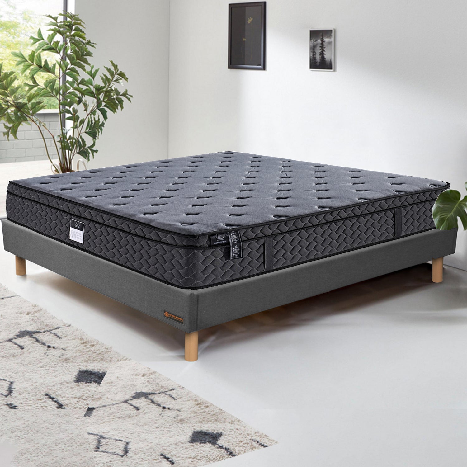 Pack Luxury : Sommier Eva Tissus gris clair &amp; Matelas Bio Luxury