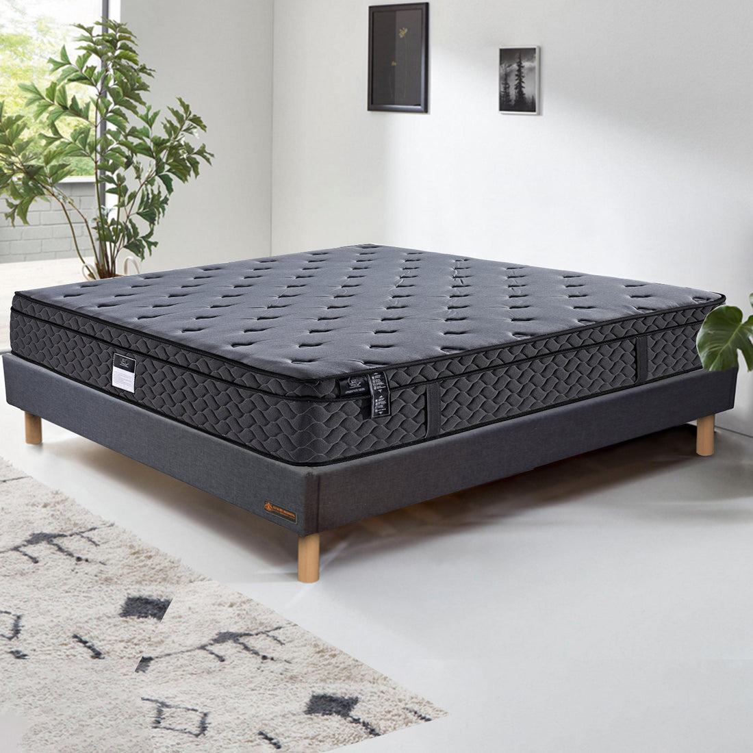 Pack Luxury : Sommier Eva Tissus gris foncé + Matelas Bio Luxury