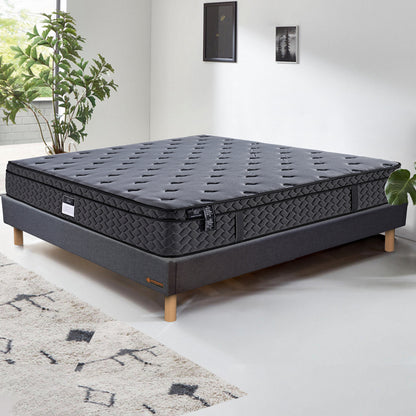 Pack Luxury : Sommier Eva Tissus gris foncé &amp; Matelas Bio Luxury