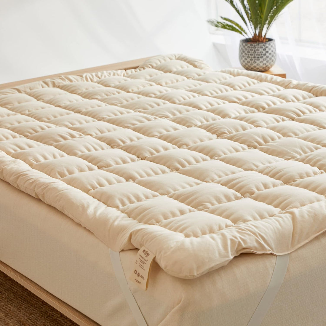 Surmatelas Fjord : Laine Mérinos 100% organic | Matelassé authentique Fait main | Soulage les maux de dos