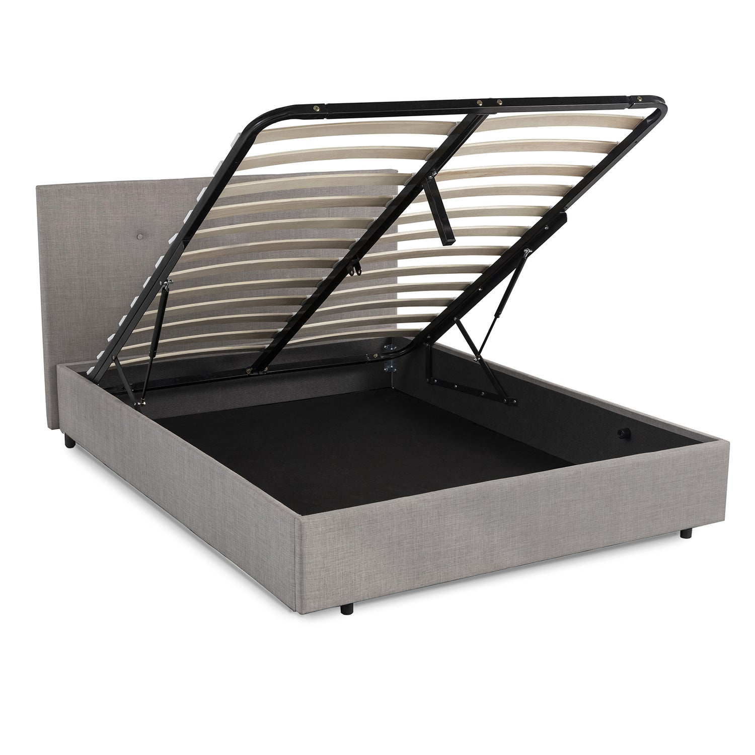 Lit coffre sommier relevable capitonné Prestigieux : Tissu et sommier à lattes en bois flexibles