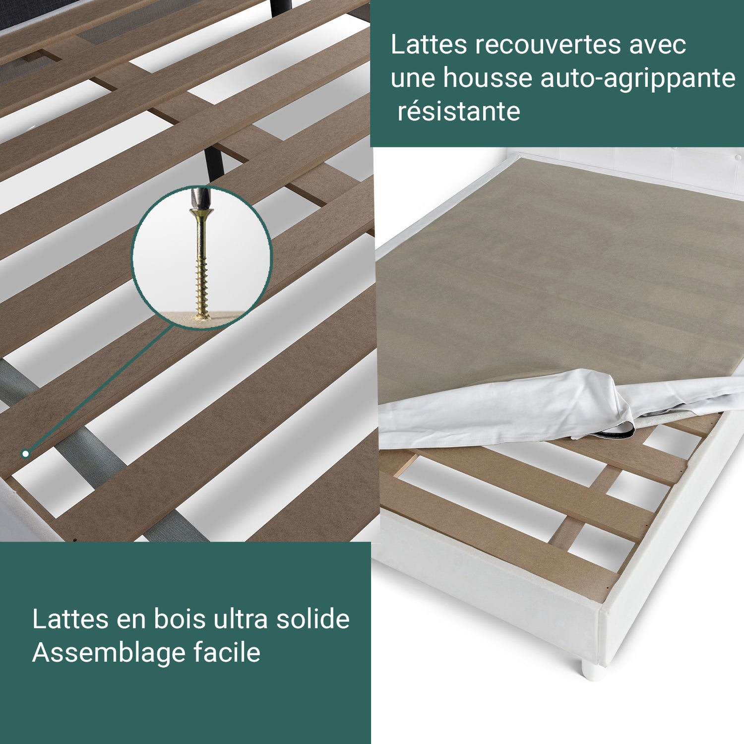 Lit capitonné Triomphe et contemporain : Similicuir et sommier à lattes en bois