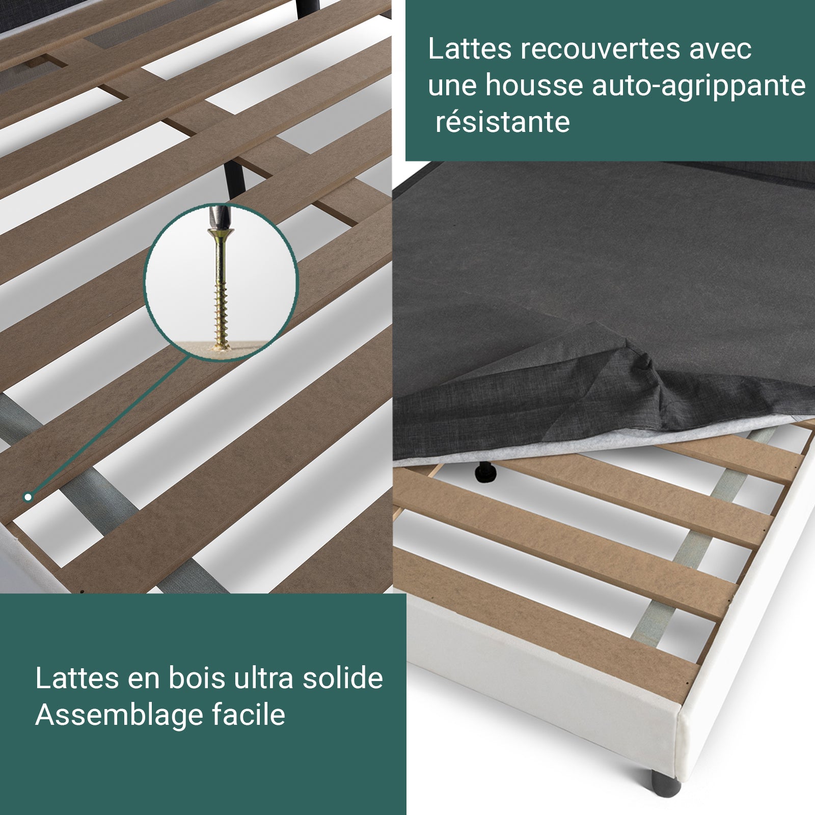 Lit capitonné Triomphe et contemporain : Similicuir et sommier à lattes en bois