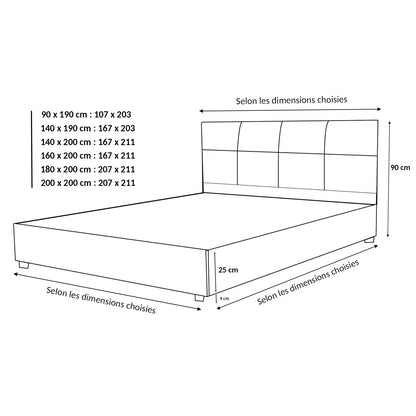 Lit VariLuxe innovant - Tête de lit interchangeable : Tissu et sommier à lattes en bois