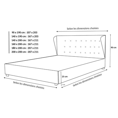 Lit coffre sommier relevable Monceau capitonné chic : tissu ou simili cuir et sommier à lattes en bois flexibles