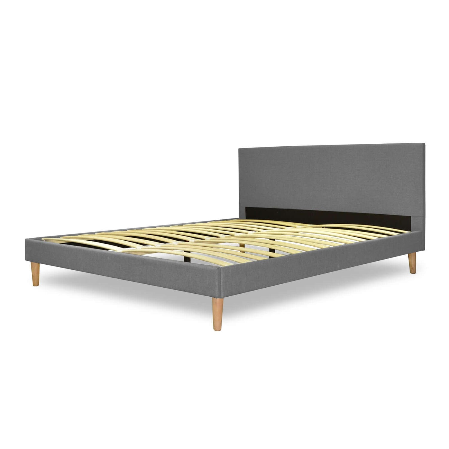 Lit Marquis scandinave en tissu : sommier à lattes en bois flexibles