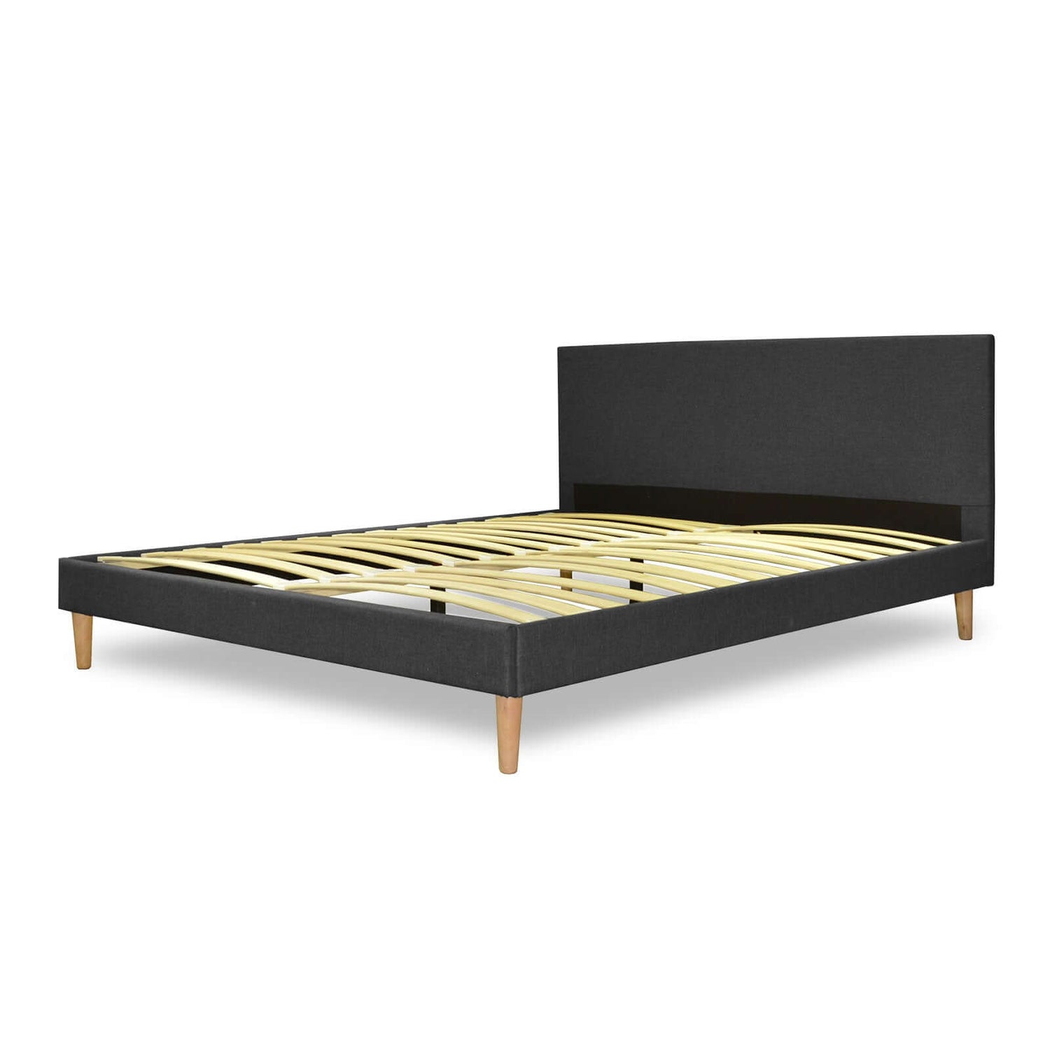 Lit Marquis scandinave en tissu : sommier à lattes en bois flexibles