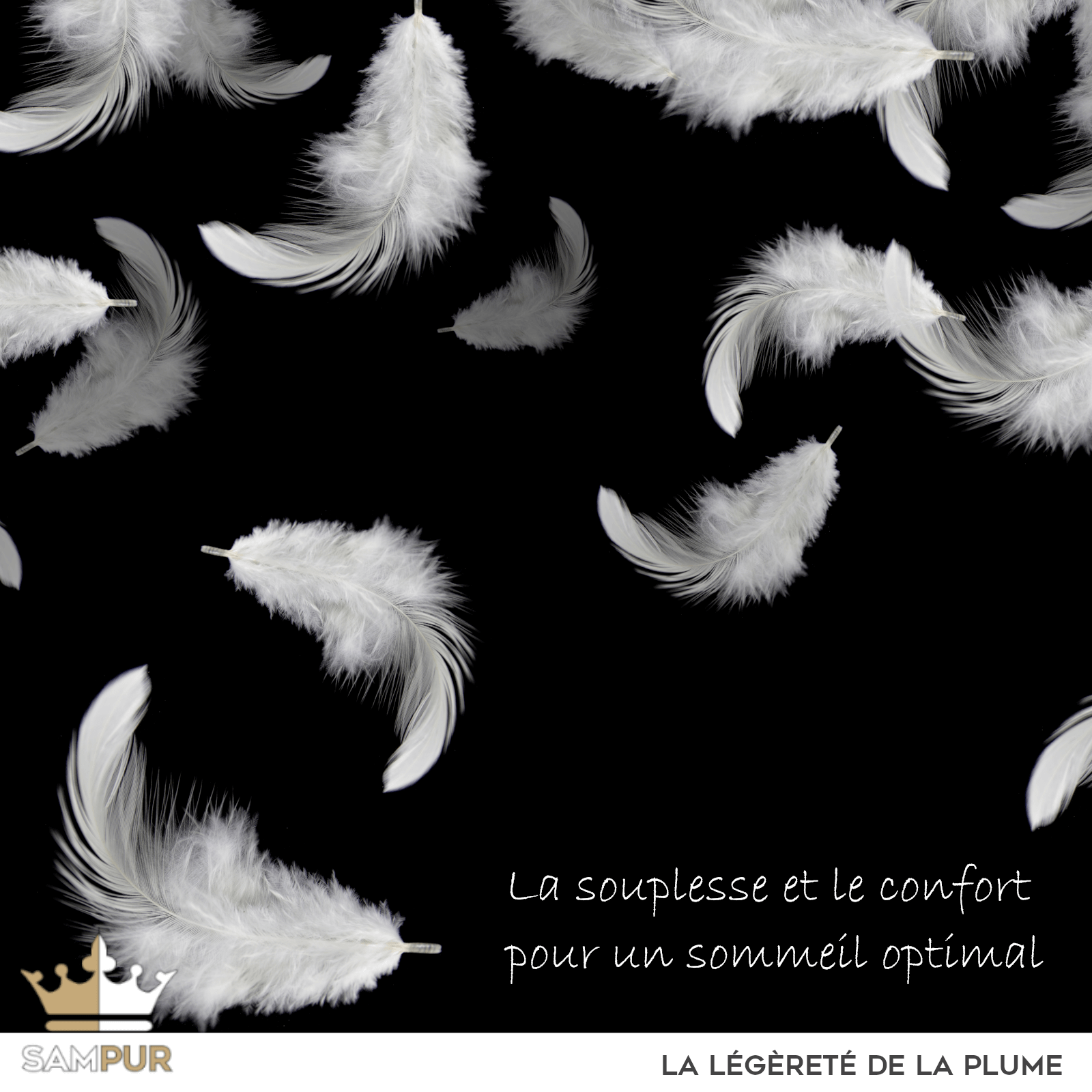 Photo slogan plumes, souplesse et confort pour un sommeil optimal